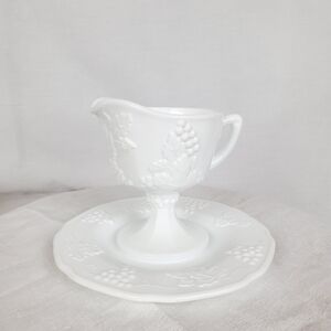 VTG Indiana Colony co Milk glass Harvest grape footed creamer / saucer
